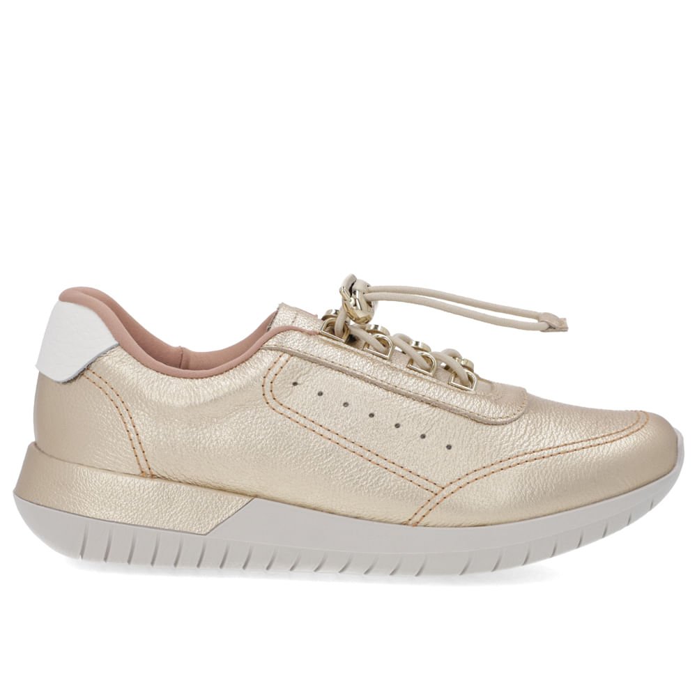 Tênis Couro Dourado Fechamento Elástico