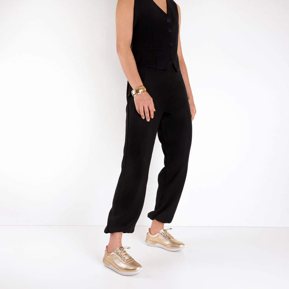 Tênis Couro Dourado Fechamento Elástico Dourado 4