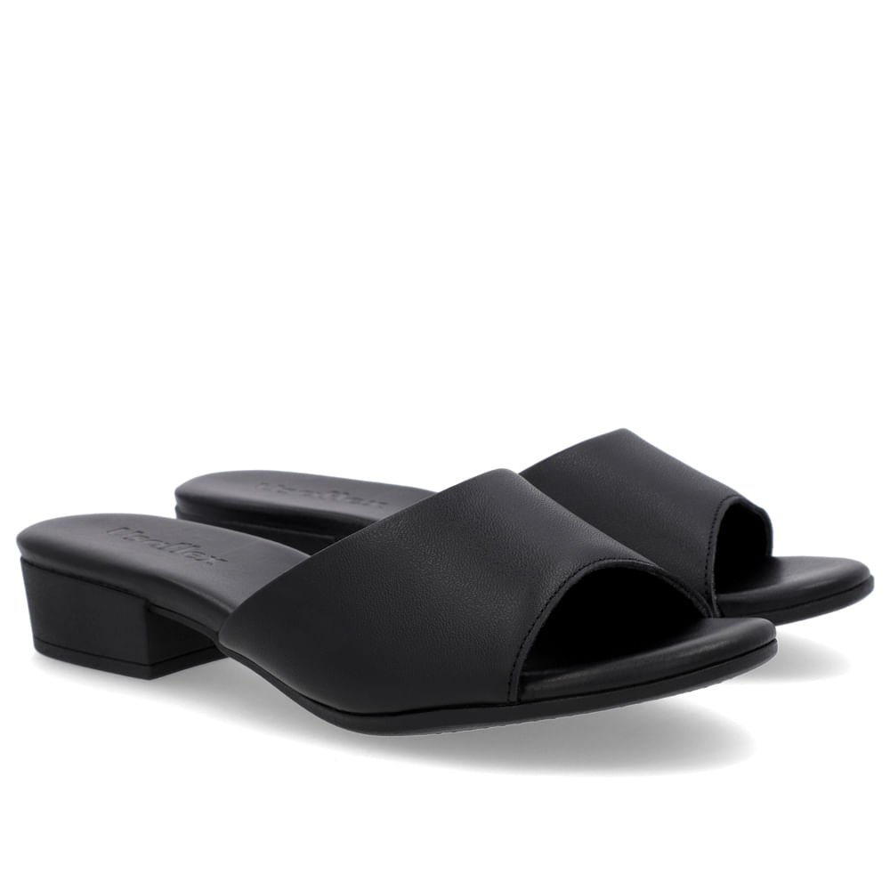 Tamanco Salto Baixo Bloco Couro Preto Preto 2