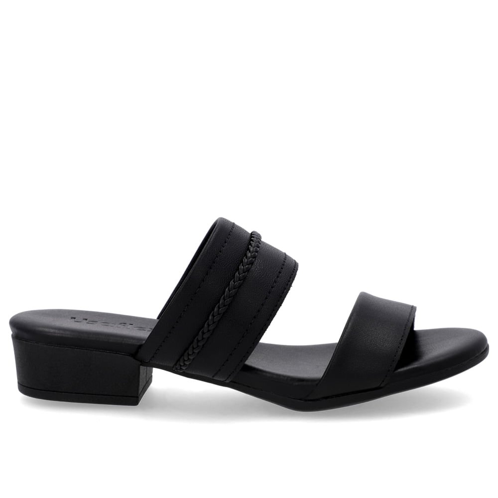 Tamanco Salto Baixo Couro Preto Trança