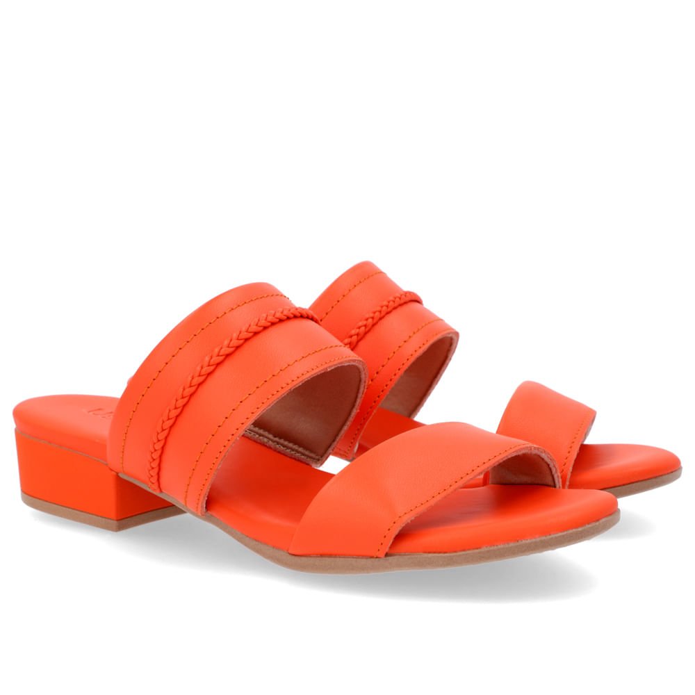 Tamanco Salto Baixo Couro Laranja Trança Laranja 2