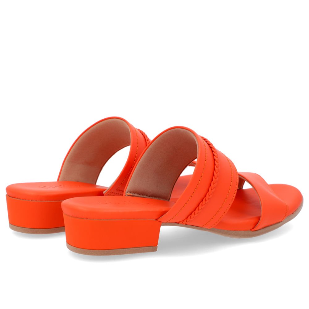 Tamanco Salto Baixo Couro Laranja Trança Laranja 3
