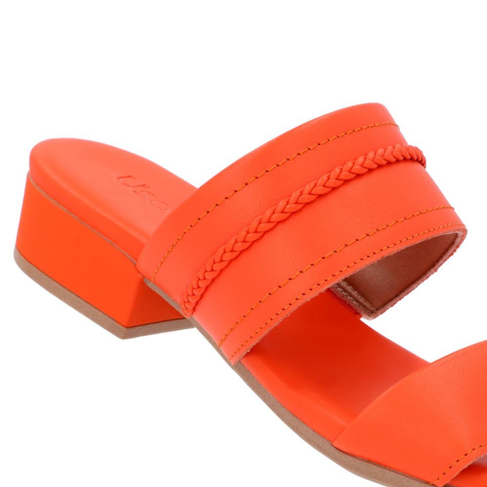 Tamanco Salto Baixo Couro Laranja Trança Laranja 4