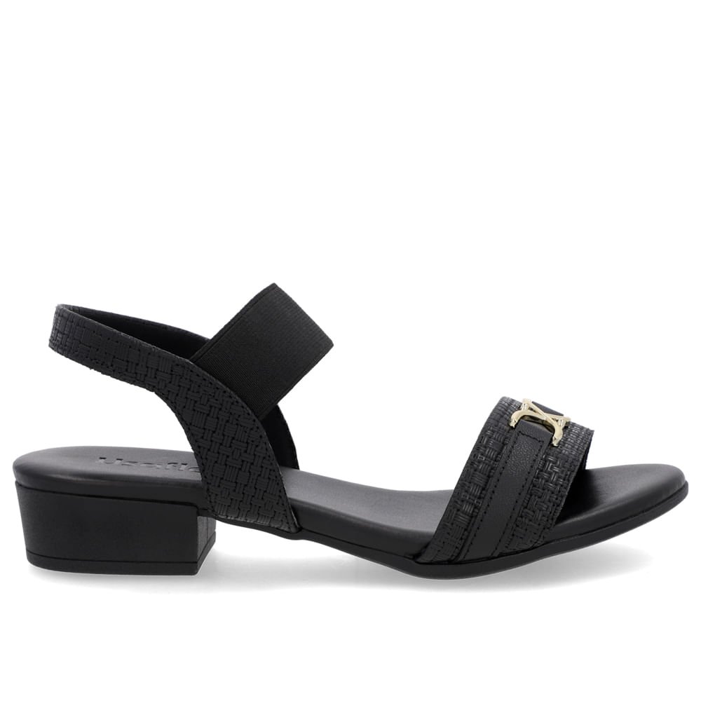 Sandália Salto Baixo Bloco Couro Preto