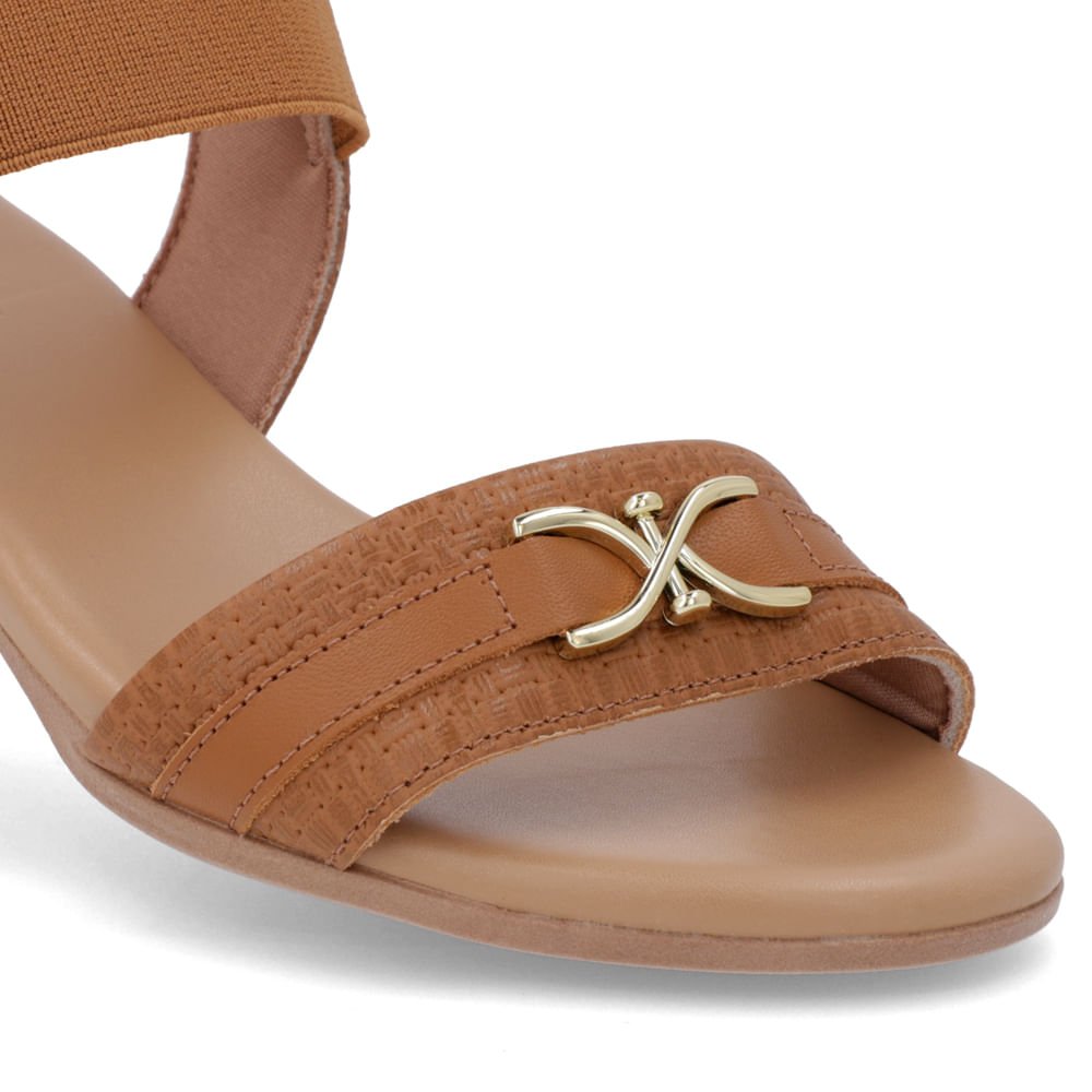 Sandália Salto Baixo Bloco Couro Marrom Marrom 4