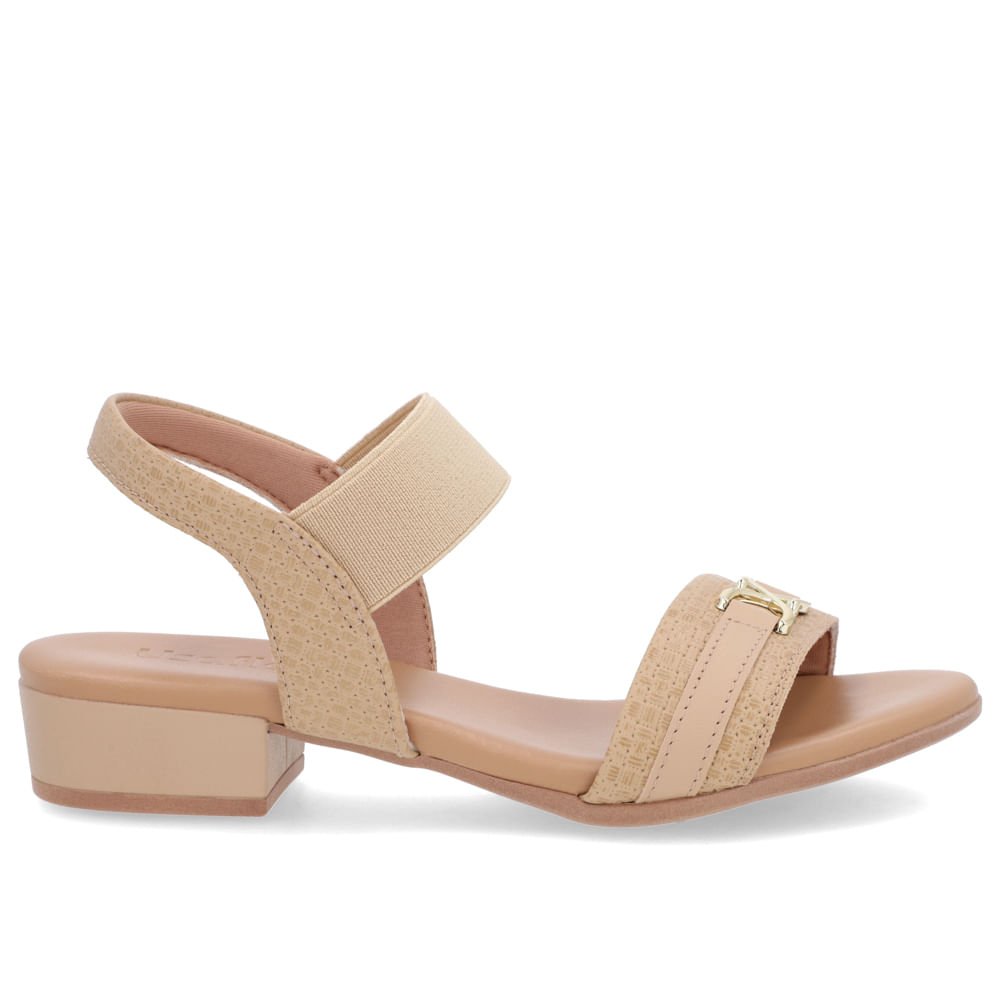 Sandália Salto Baixo Bloco Couro Bege