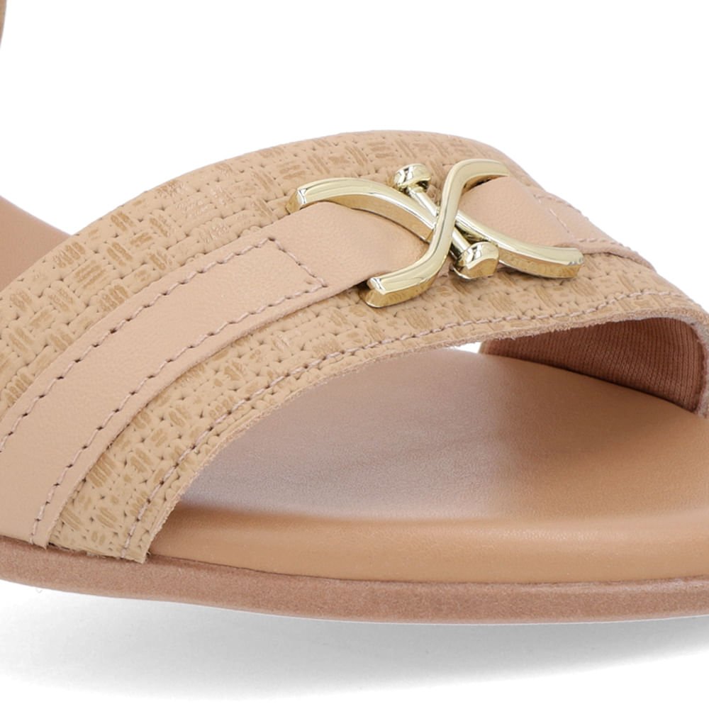 Sandália Salto Baixo Bloco Couro Bege Bege 4