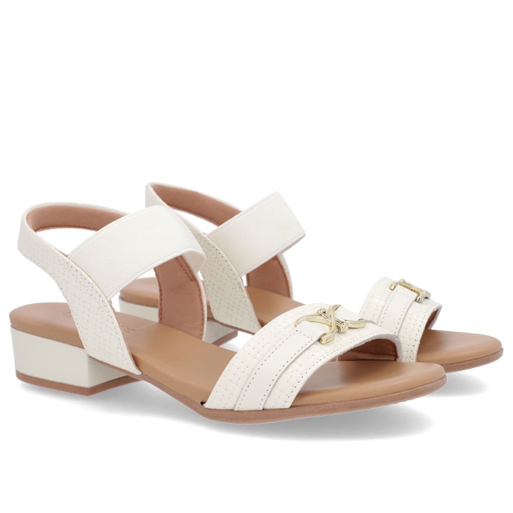 Sandália Salto Baixo Bloco Couro Branco Branco 2