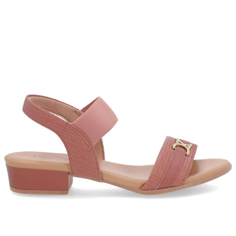 Sandália Salto Baixo Bloco Couro Rosa