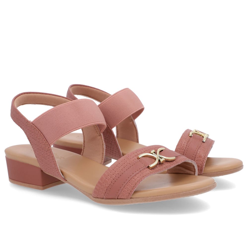 Sandália Salto Baixo Bloco Couro Rosa Marrom 2