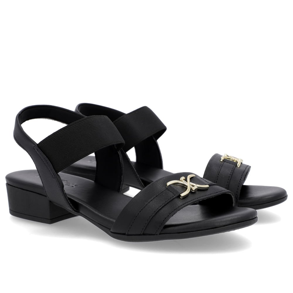 Sandália Salto Baixo Bloco Couro Preto Liso Preto 2
