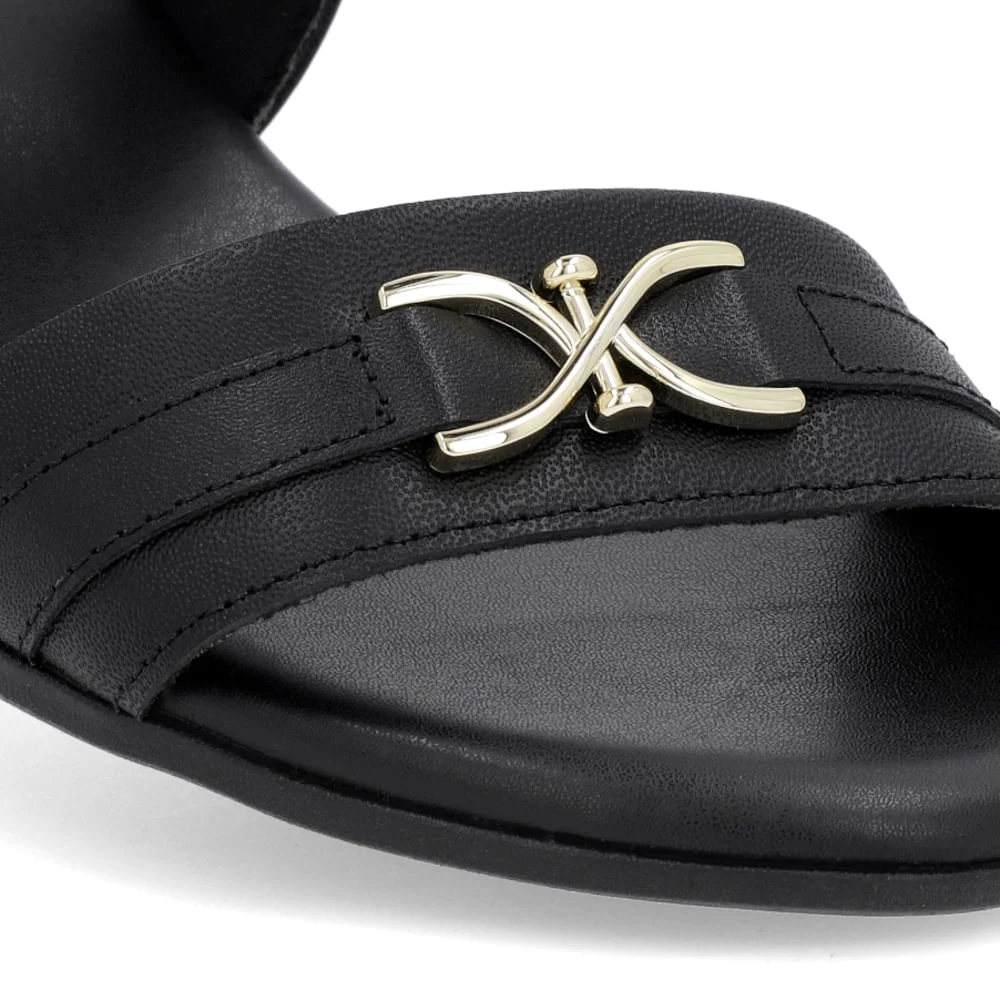 Sandália Salto Baixo Bloco Couro Preto Liso Preto 4