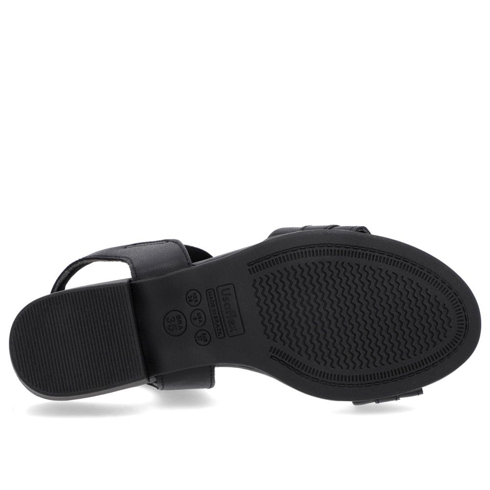 Sandália Salto Baixo Bloco Couro Preto Liso Preto 5