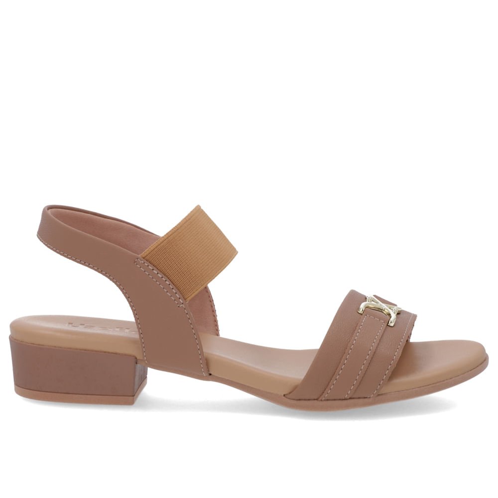 Sandália Salto Baixo Bloco Couro Marrom Liso