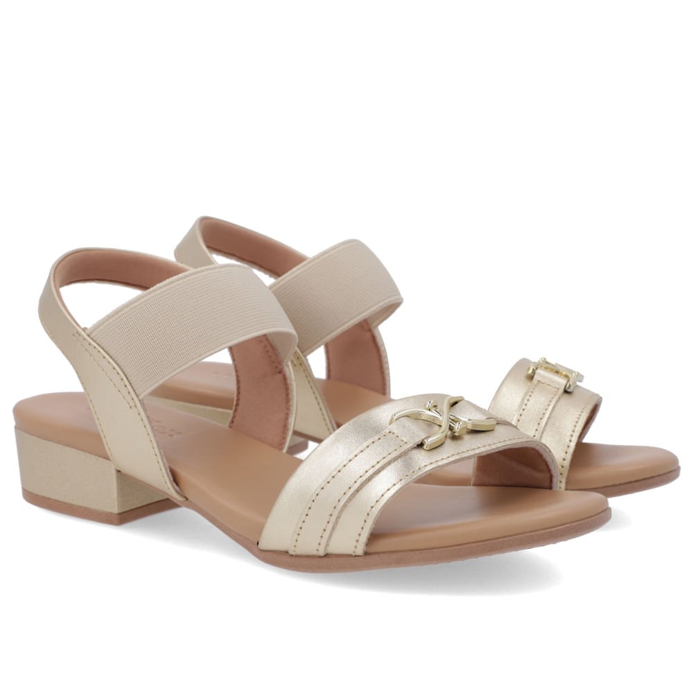 Sandália Salto Baixo Bloco Couro Dourado Dourado 2