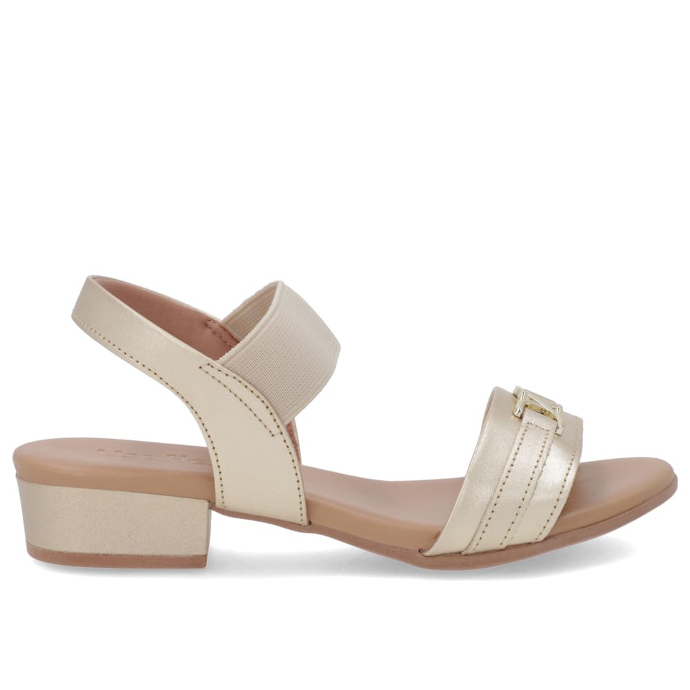 Sandália Salto Baixo Bloco Couro Dourado Dourado 1