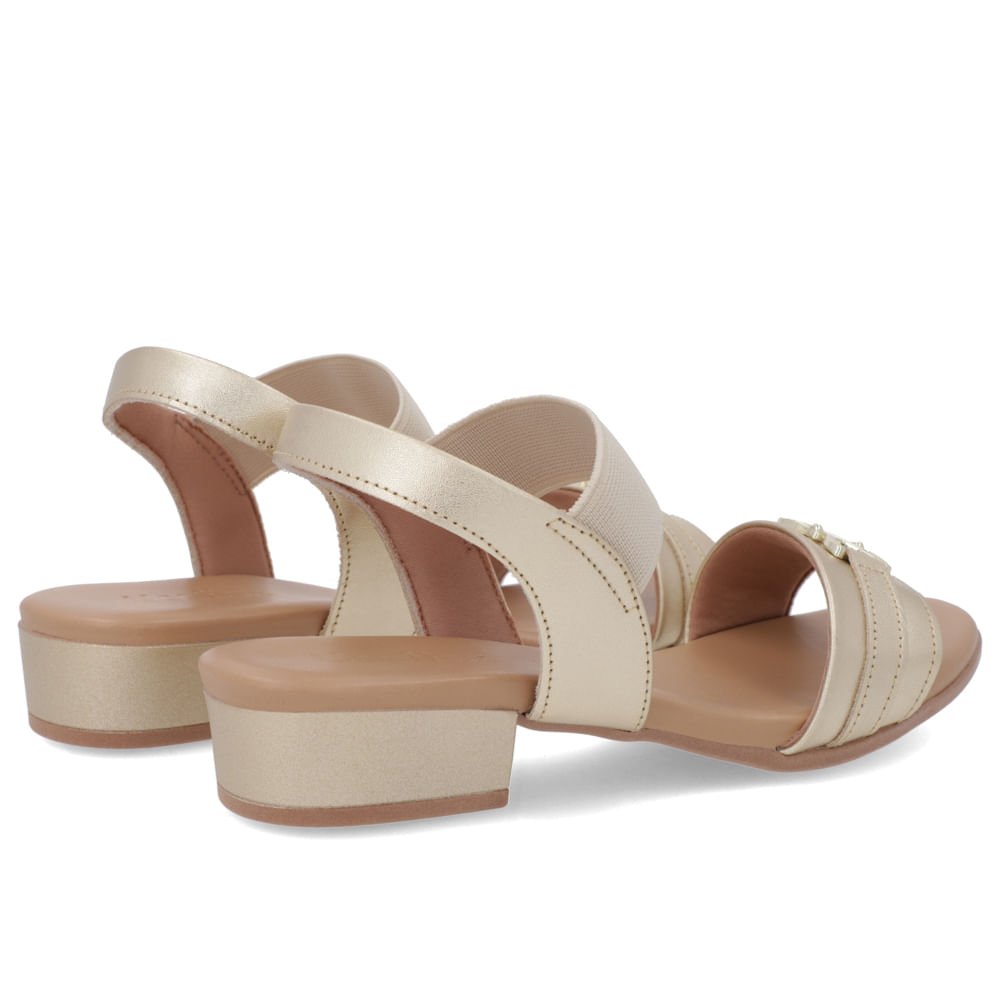 Sandália Salto Baixo Bloco Couro Dourado Dourado 3