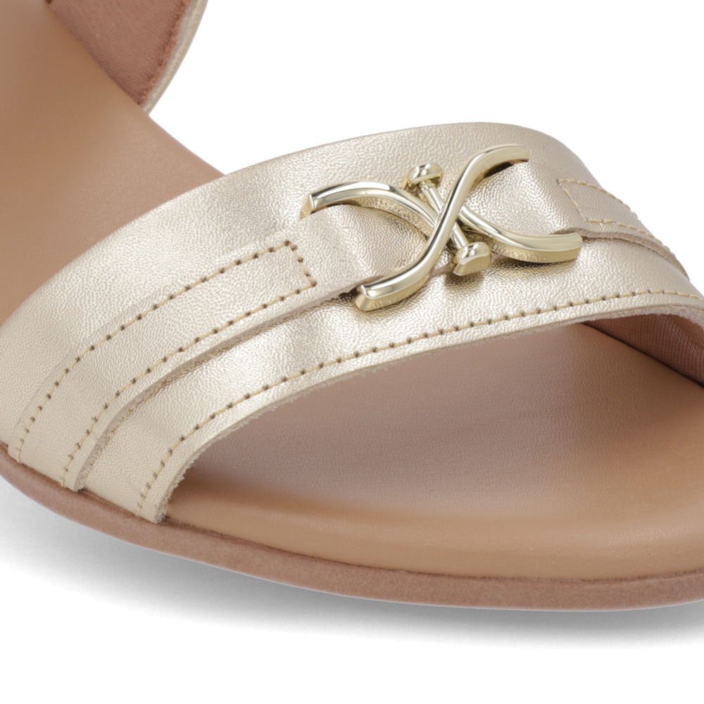 Sandália Salto Baixo Bloco Couro Dourado Dourado 4