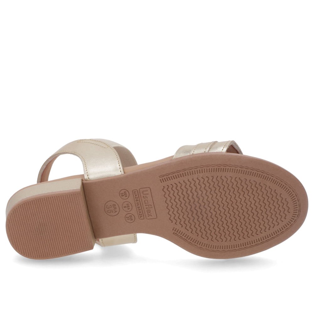 Sandália Salto Baixo Bloco Couro Dourado Dourado 5