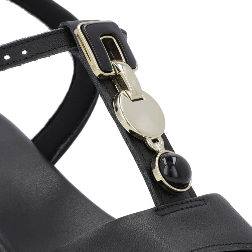 Sandália Salto Bloco Couro Preto Enfeite Preto 4