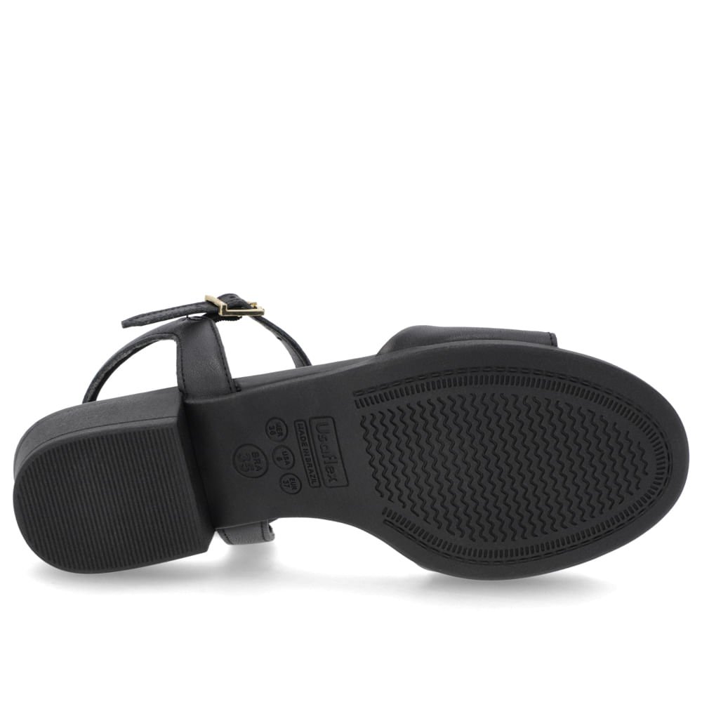 Sandália Salto Bloco Couro Preto Enfeite Preto 5