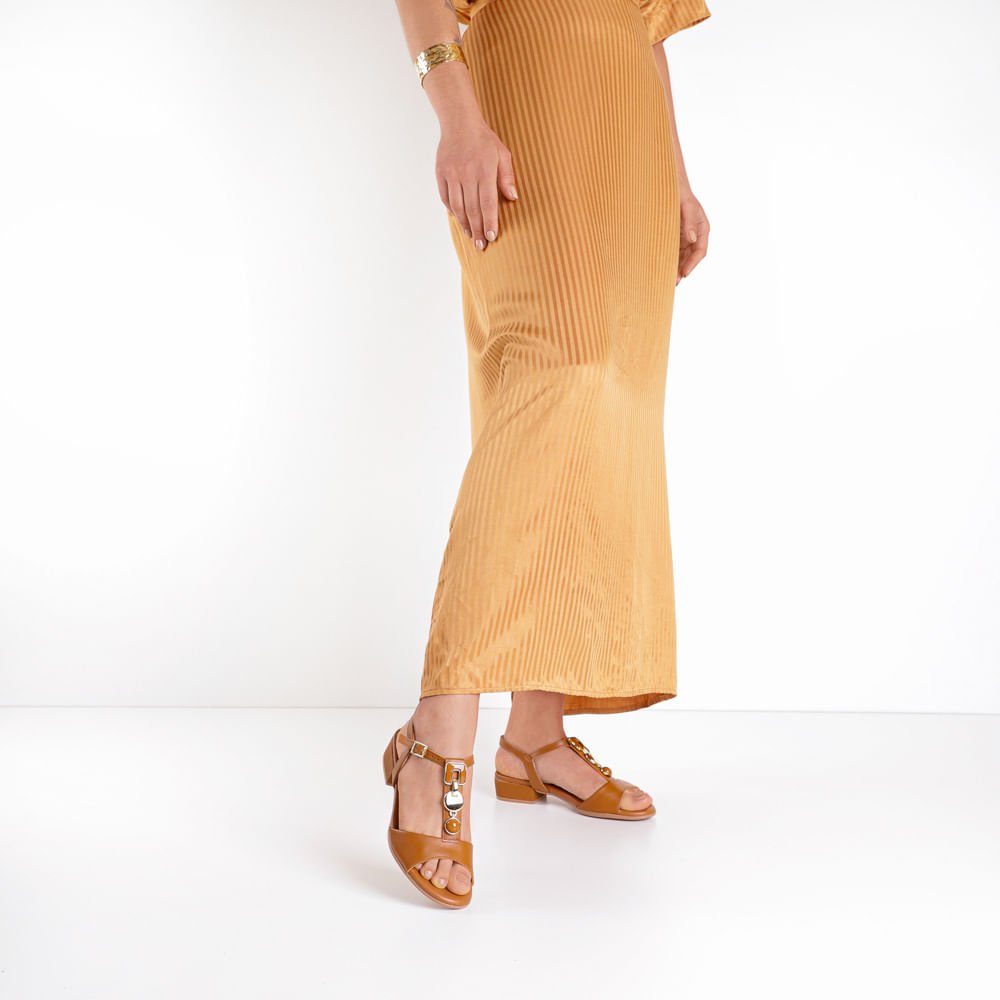 Sandália Salto Bloco Couro Marrom Enfeite Marrom 4