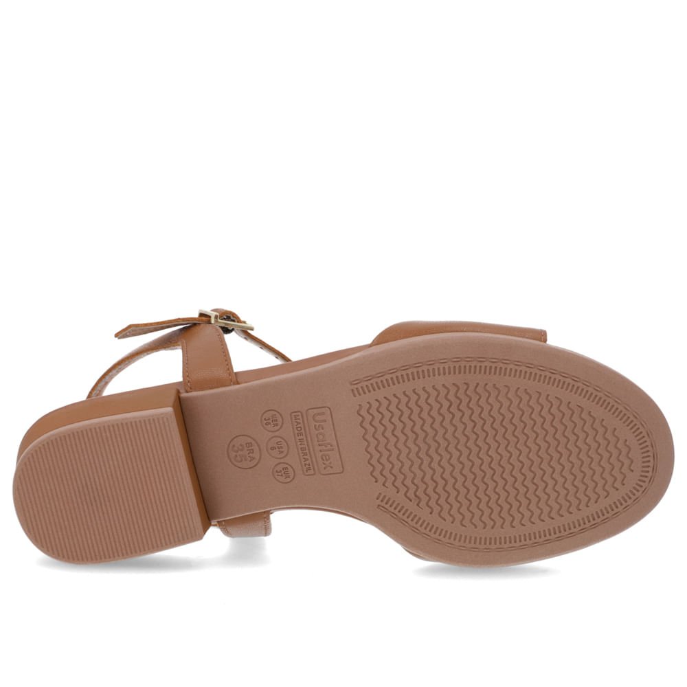 Sandália Salto Bloco Couro Marrom Enfeite Marrom 5