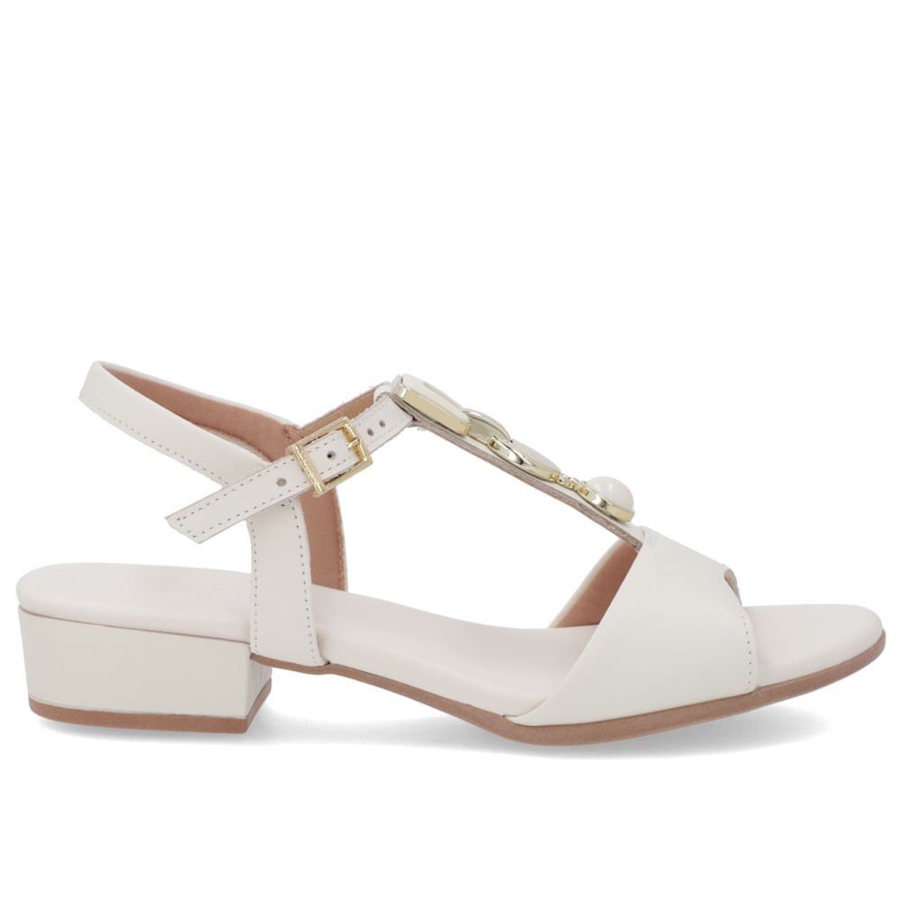 Sandália Salto Bloco Couro Branco Enfeite Branco 1