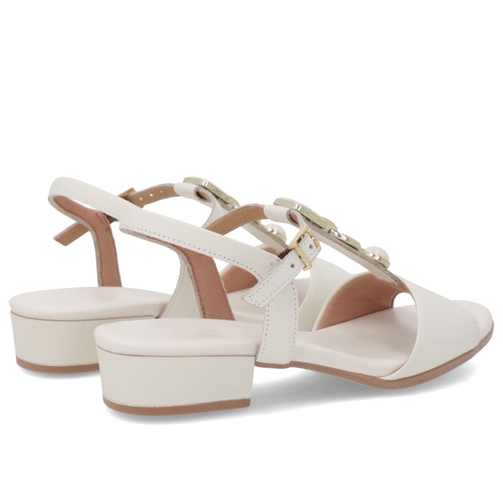 Sandália Salto Bloco Couro Branco Enfeite Branco 3