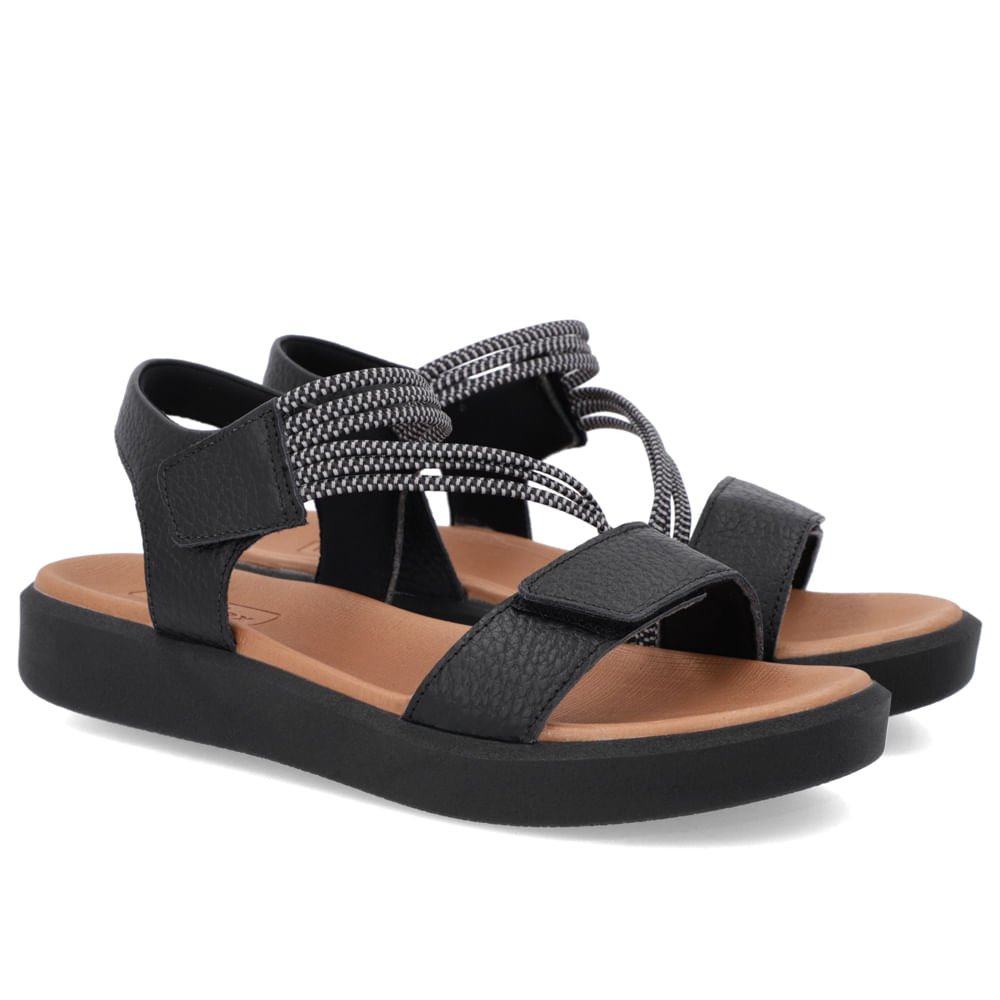 Sandália Plataforma Couro Preta Fecho-Flex Preto 2