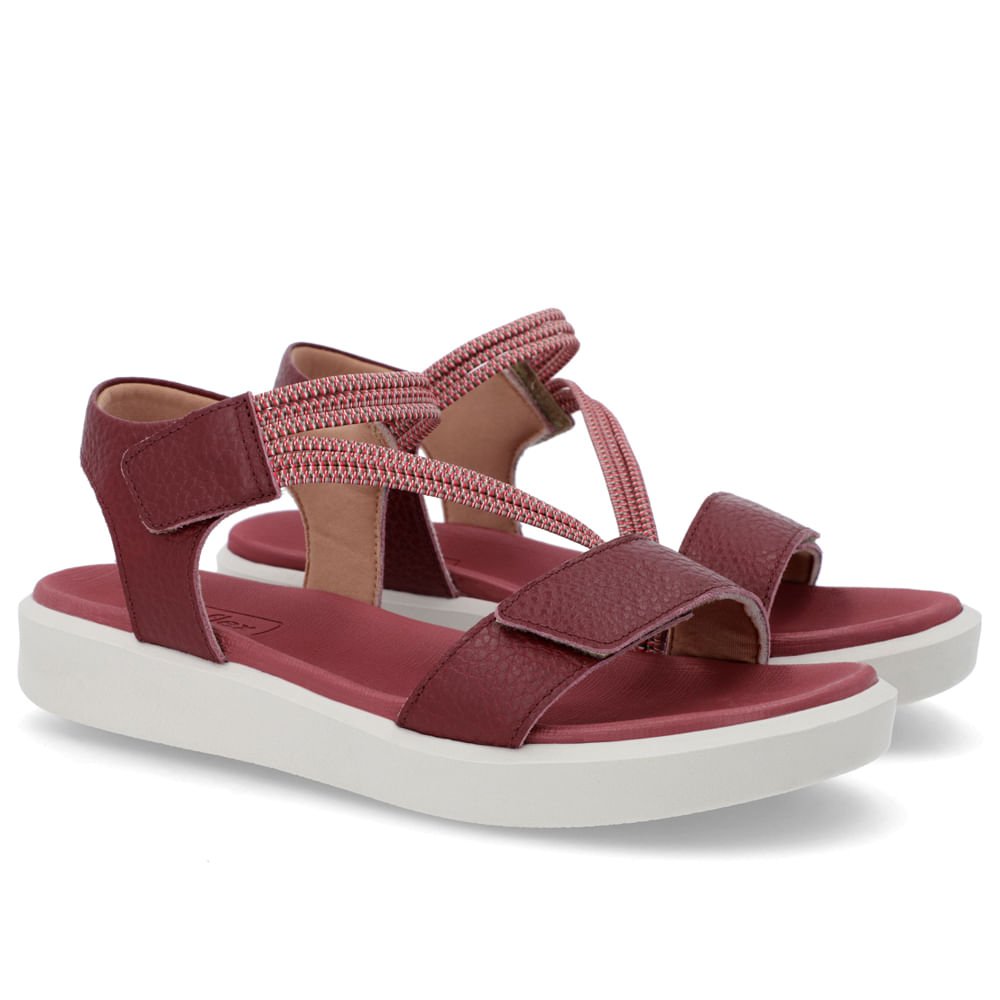Sandália Plataforma Couro Vermelha Fecho-Flex Bordô 2