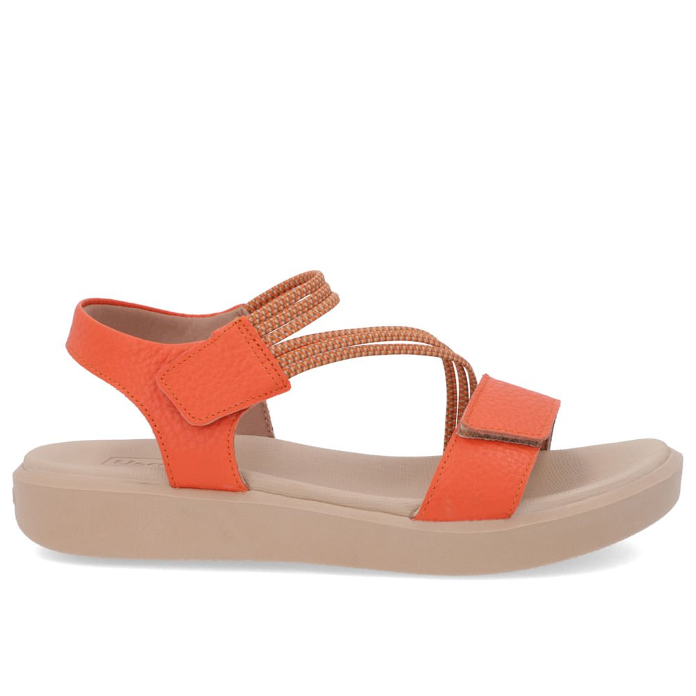 Sandália Plataforma Couro Laranja Fecho-Flex