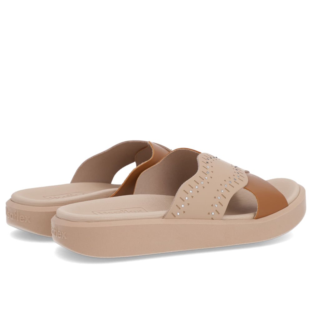 Tamanco Plataforma Tira Cruzada Couro Marrom Bege 3