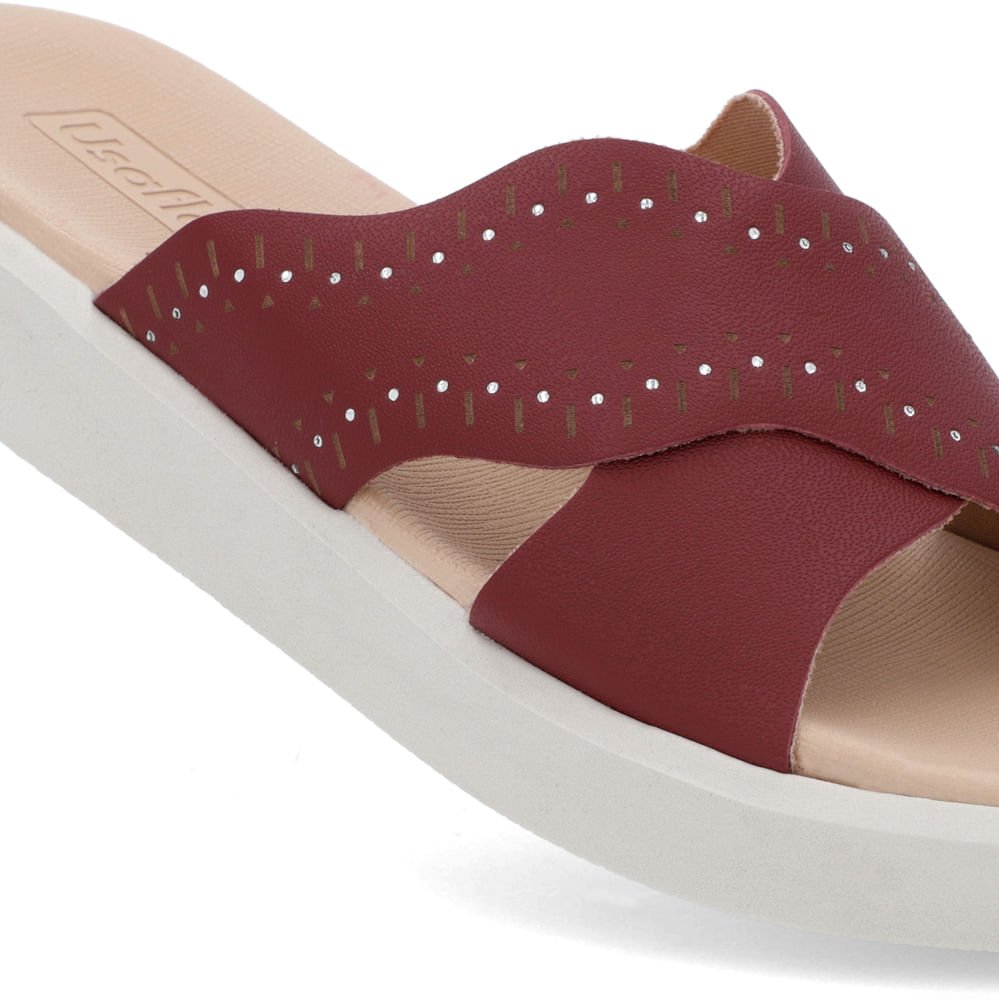 Tamanco Plataforma Tira Cruzada Couro Vermelho Bordô 4