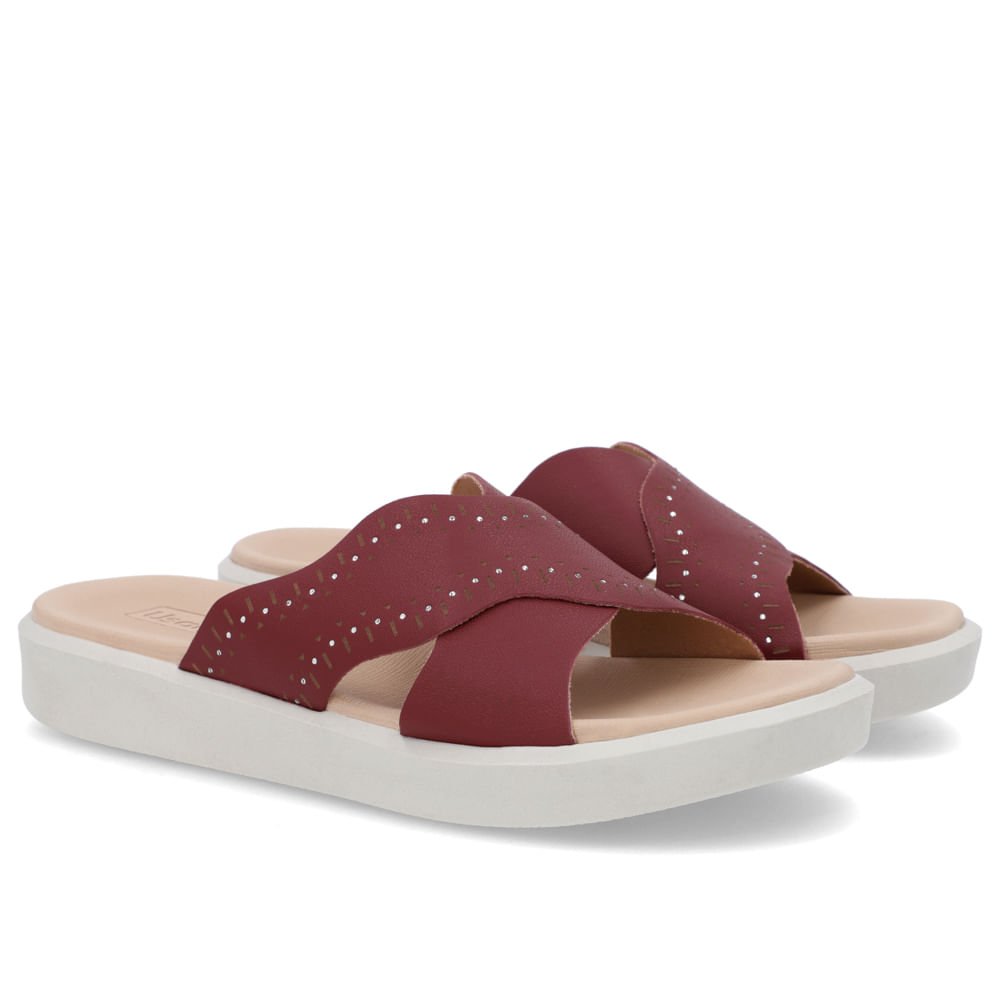 Tamanco Plataforma Tira Cruzada Couro Vermelho Bordô 2