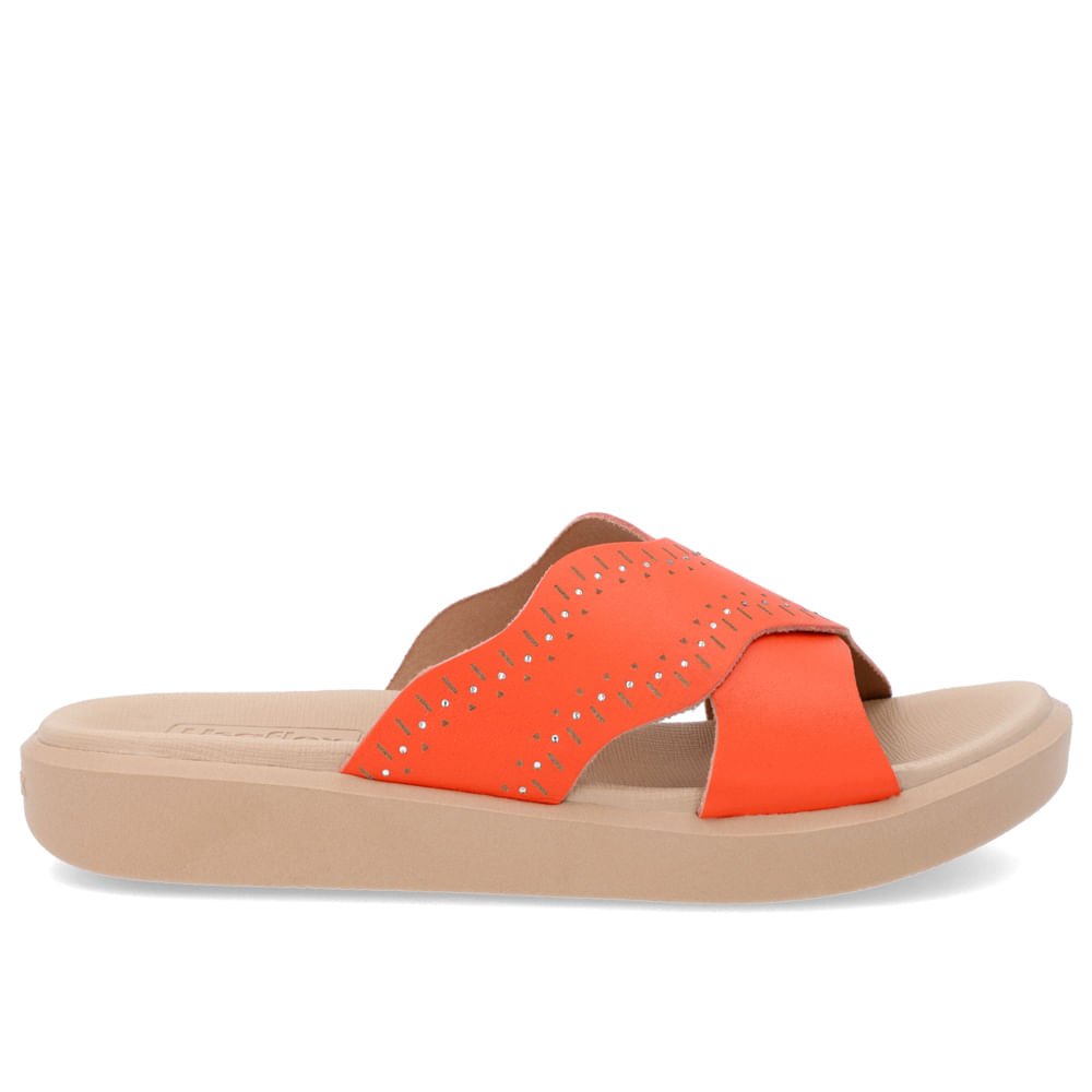 Tamanco Plataforma Tira Cruzada Couro Laranja