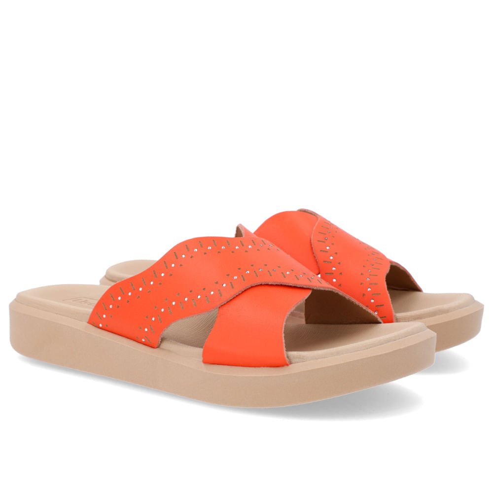 Tamanco Plataforma Tira Cruzada Couro Laranja Laranja 2