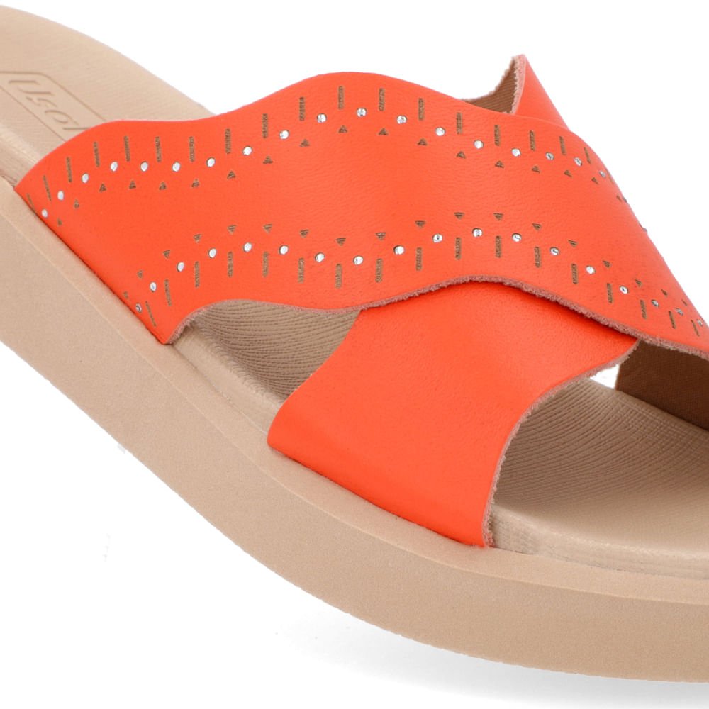 Tamanco Plataforma Tira Cruzada Couro Laranja Laranja 4