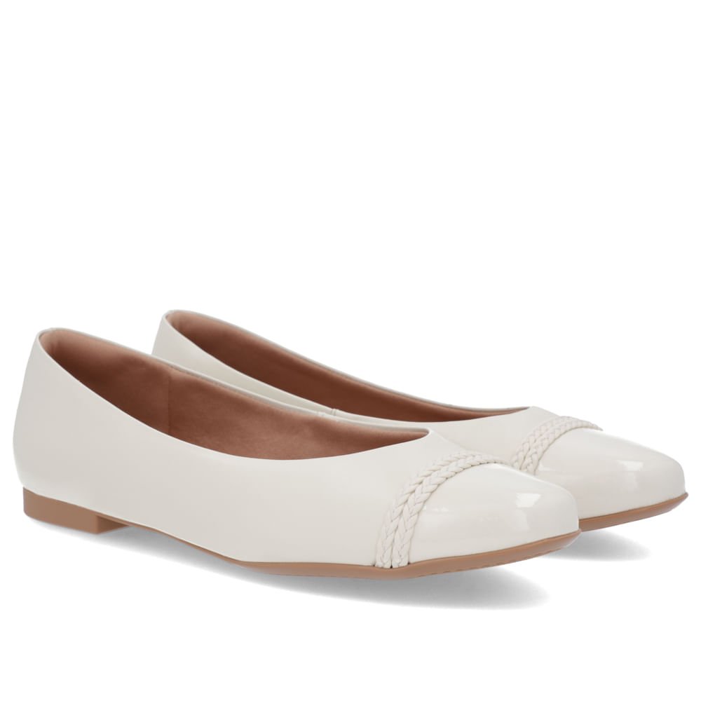 Sapatilha Couro Branca Salto Rasteiro Tira Trançada Branco 2