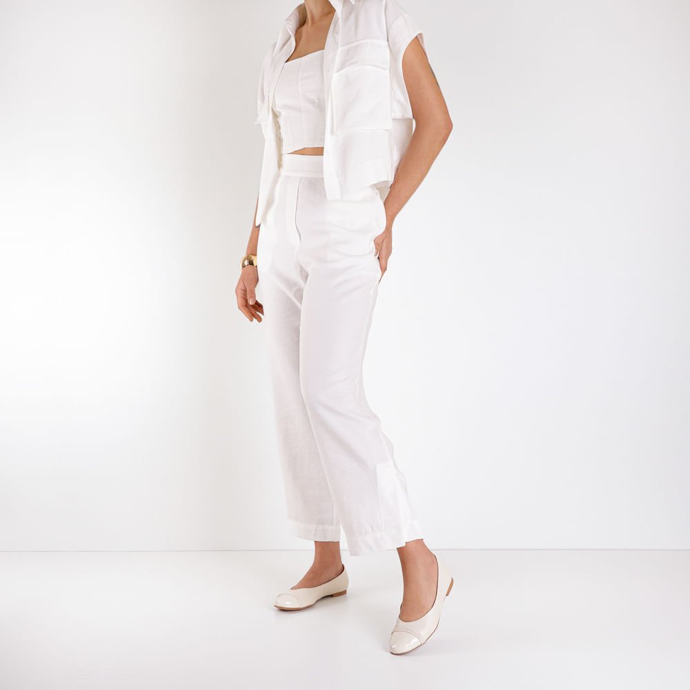 Sapatilha Couro Branca Salto Rasteiro Tira Trançada Branco 4