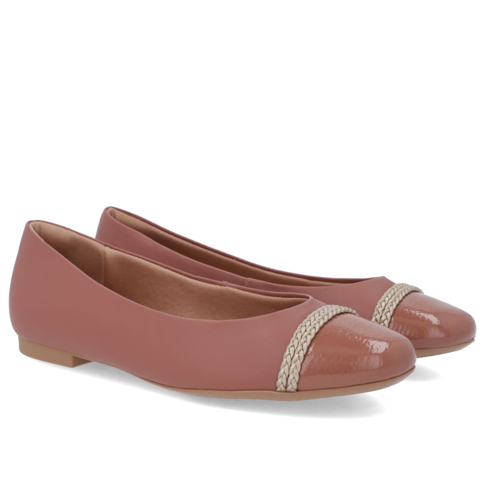 Sapatilha Couro Rosa Salto Rasteiro Tira Trançada Marrom 2