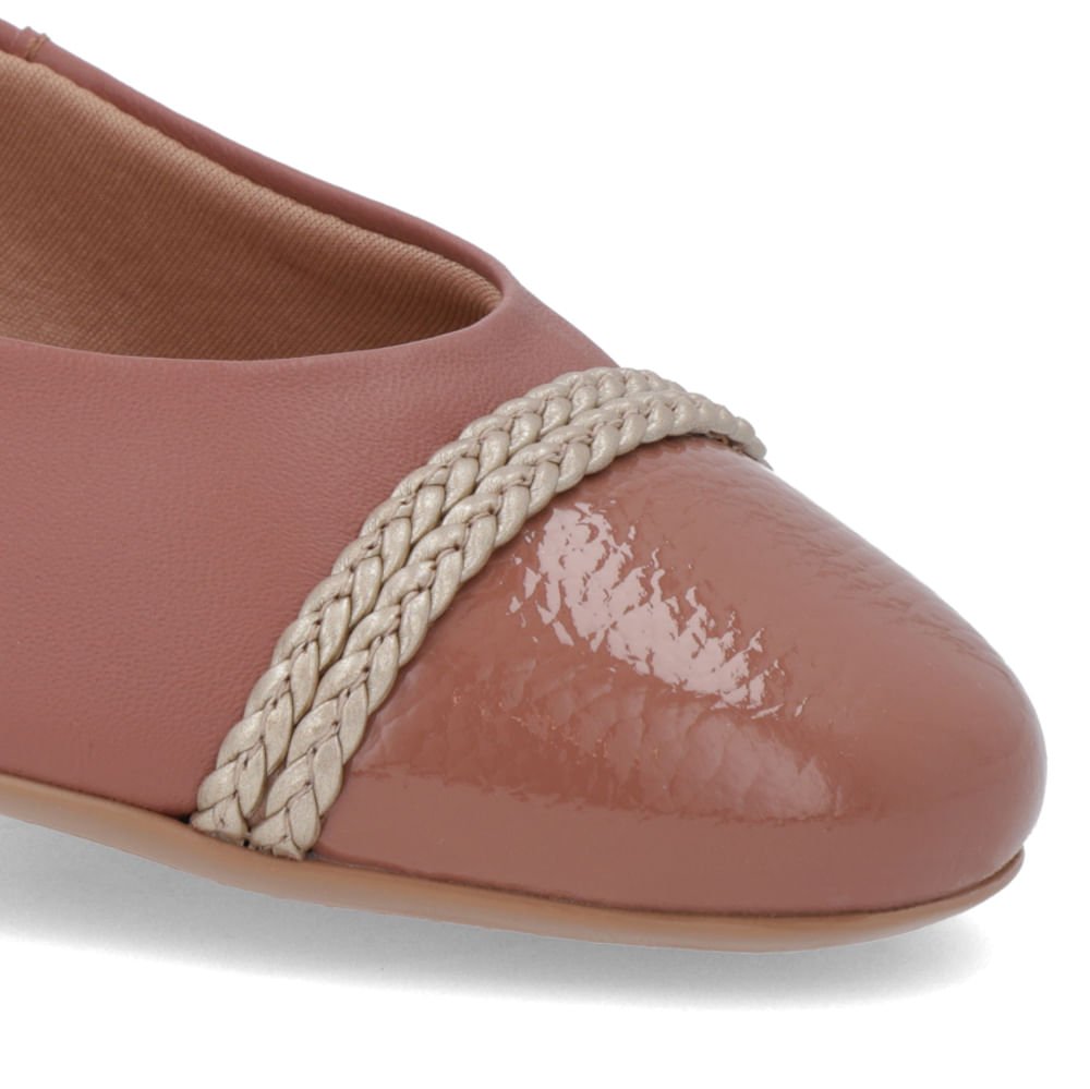 Sapatilha Couro Rosa Salto Rasteiro Tira Trançada Marrom 4