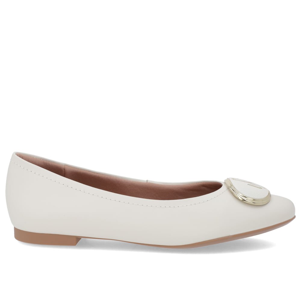 Sapatilha Couro Branca Bico Redondo Enfeite