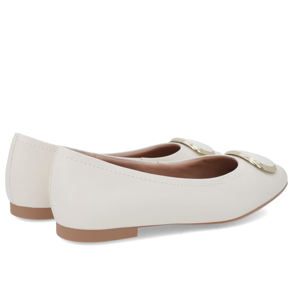 Sapatilha Couro Branca Bico Redondo Enfeite Branco 3