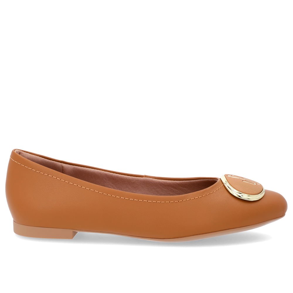 Sapatilha Couro Marrom Bico Redondo Enfeite