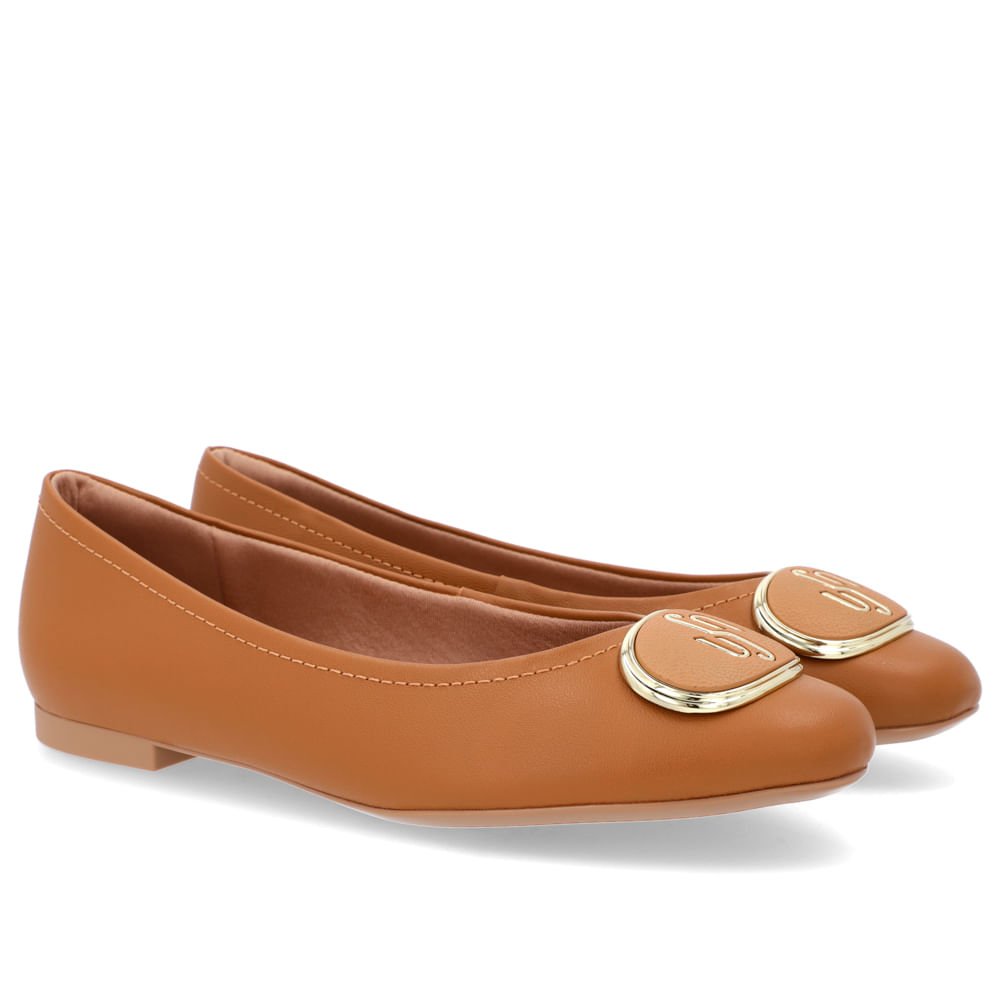 Sapatilha Couro Marrom Bico Redondo Enfeite Marrom 2