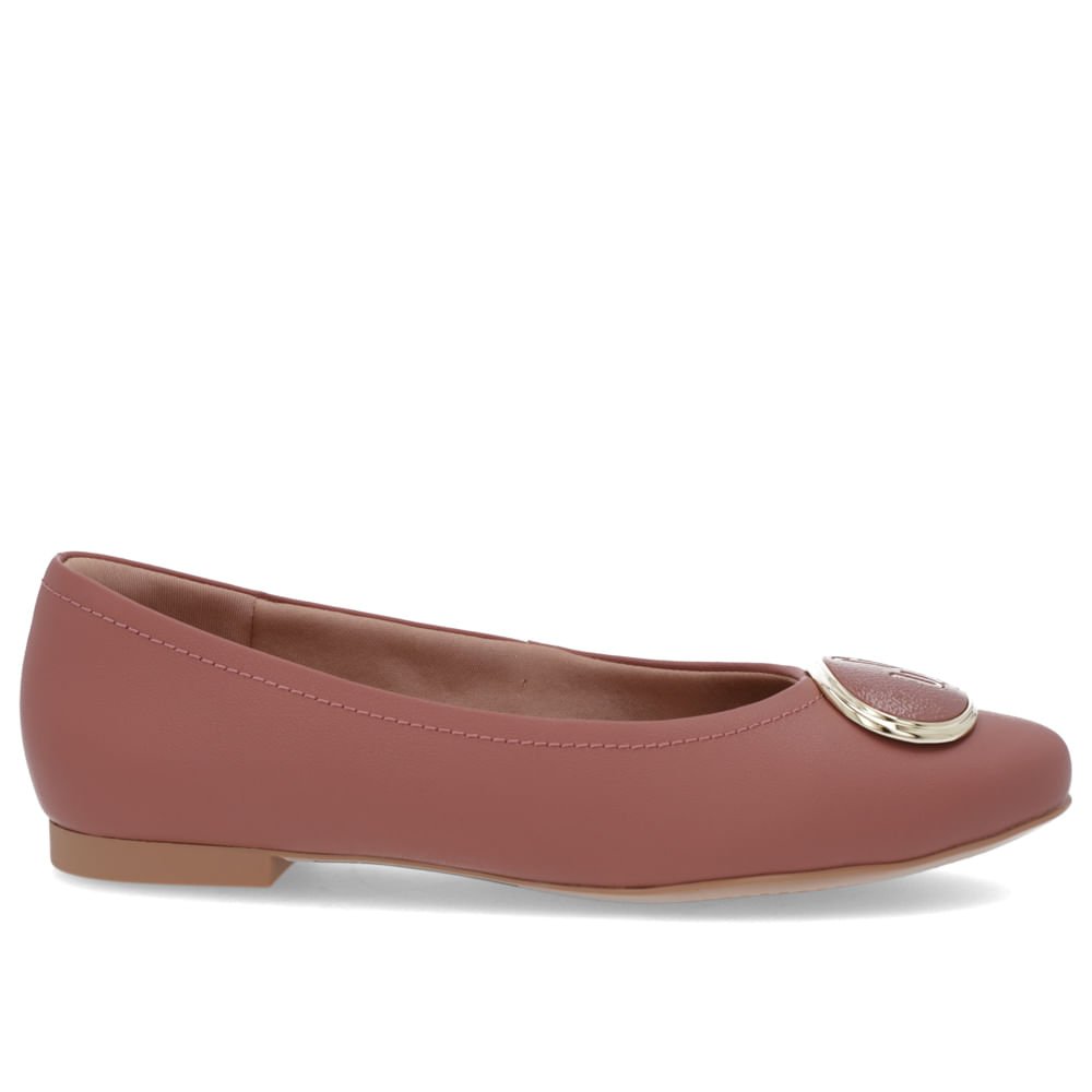 Sapatilha Couro Rosa Bico Redondo Enfeite