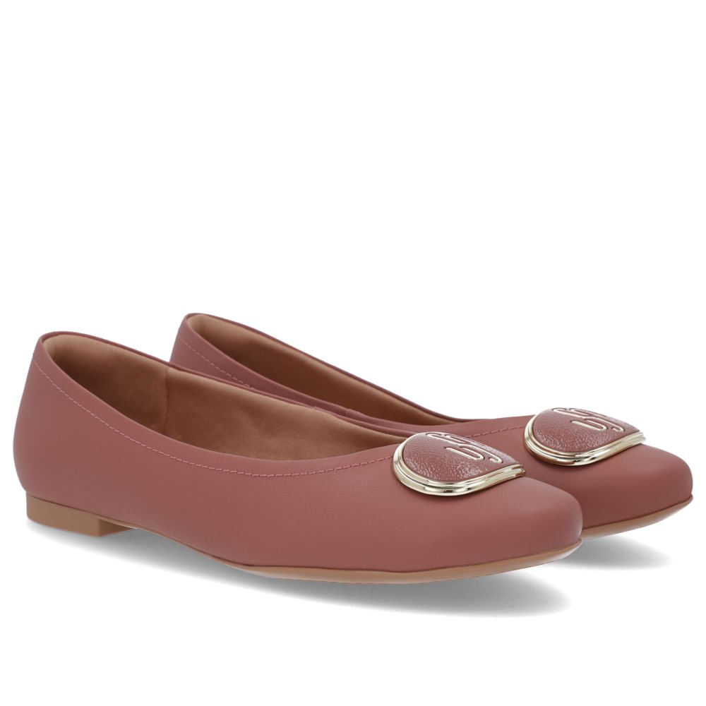 Sapatilha Couro Rosa Bico Redondo Enfeite Marrom 2