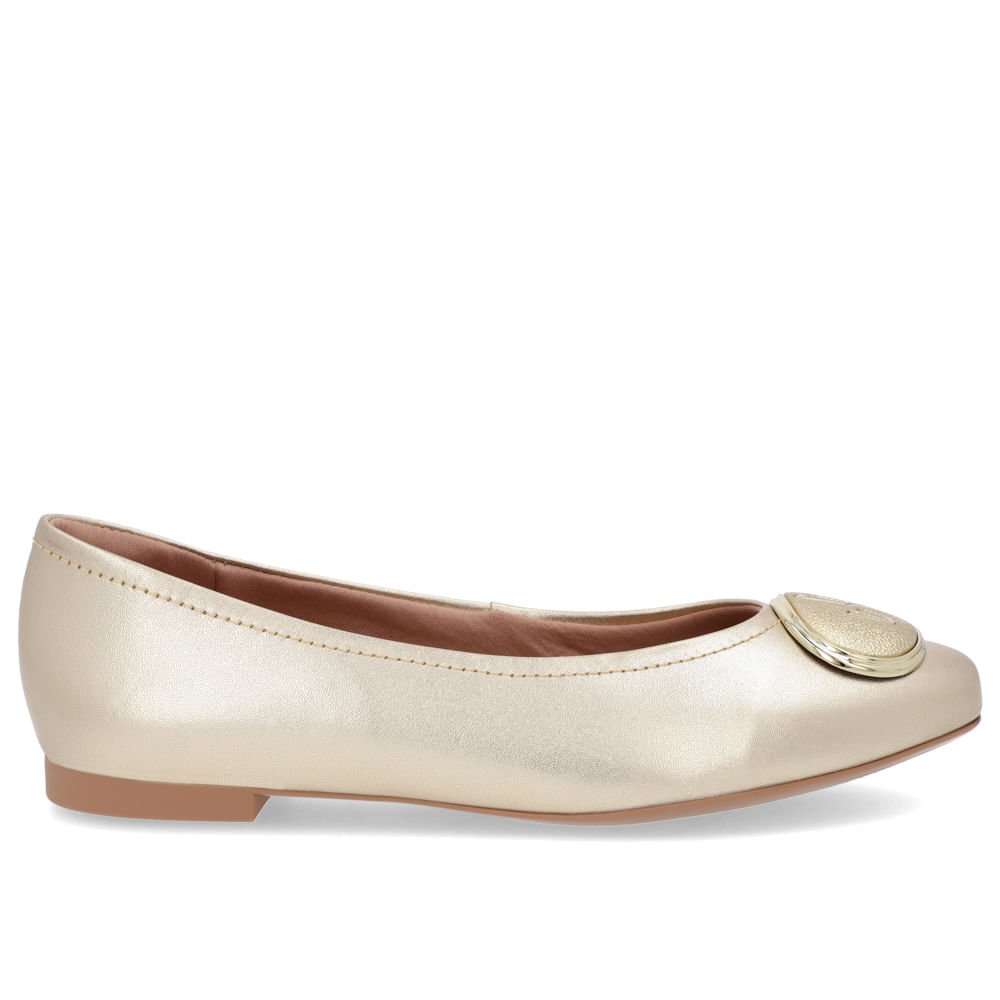 Sapatilha Couro Dourada Bico Redondo Enfeite Dourado 1