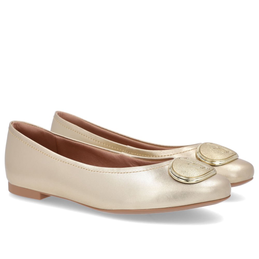 Sapatilha Couro Dourada Bico Redondo Enfeite Dourado 2